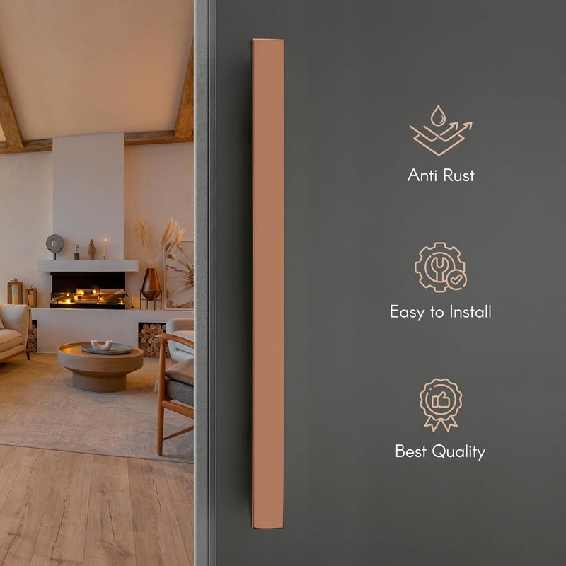 LAPO مقبض باب مربع من الفولاذ المقاوم للصدأ 18 بوصة من LAPO لمقبض الباب الرئيسي الخشبي الزجاجي مقبض سحب ودفع مقبض الباب الرئيسي حجم الفتحة إلى الفتحة 300 مم عبوة من 1 لون وردي ذهبي ضمان 3 سنوات - Image 4