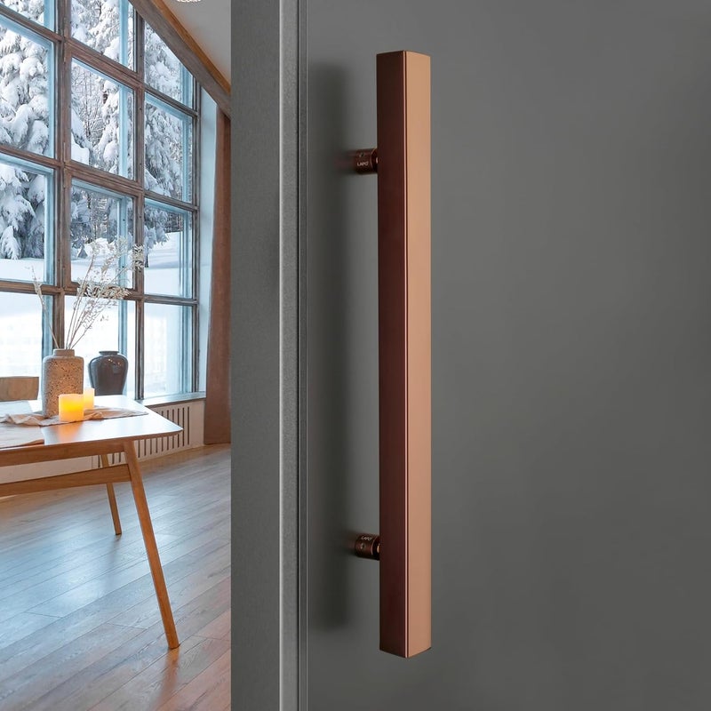 LAPO مقبض باب مربع من الفولاذ المقاوم للصدأ 18 بوصة من LAPO لمقبض الباب الرئيسي الخشبي الزجاجي مقبض سحب ودفع مقبض الباب الرئيسي حجم الفتحة إلى الفتحة 300 مم عبوة من 1 لون وردي ذهبي ضمان 3 سنوات - Image 1