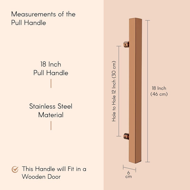 LAPO مقبض باب مربع من الفولاذ المقاوم للصدأ 18 بوصة من LAPO لمقبض الباب الرئيسي الخشبي الزجاجي مقبض سحب ودفع مقبض الباب الرئيسي حجم الفتحة إلى الفتحة 300 مم عبوة من 1 لون وردي ذهبي ضمان 3 سنوات - Image 2