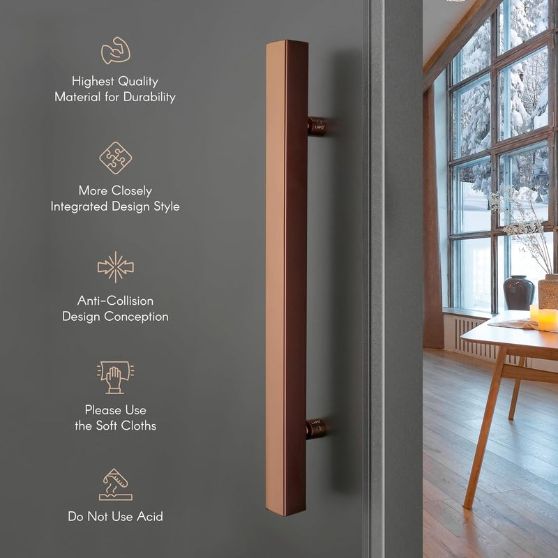 LAPO مقبض باب مربع من الفولاذ المقاوم للصدأ 18 بوصة من LAPO لمقبض الباب الرئيسي الخشبي الزجاجي مقبض سحب ودفع مقبض الباب الرئيسي حجم الفتحة إلى الفتحة 300 مم عبوة من 1 لون وردي ذهبي ضمان 3 سنوات - Image 5