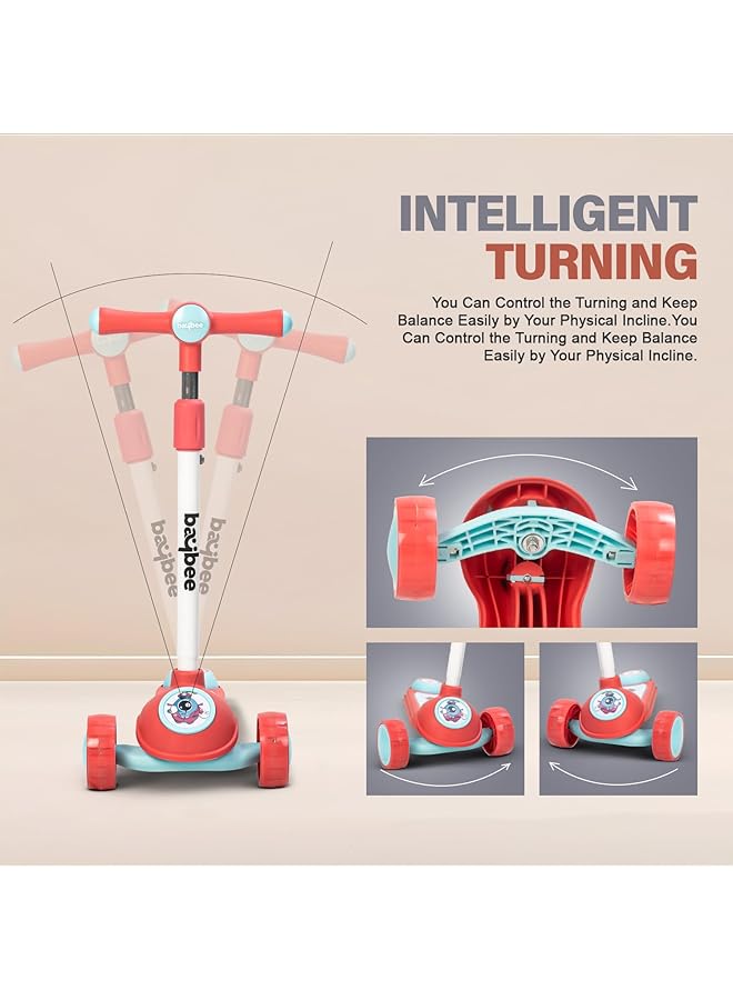 BAYBEE Sonic Skate Scooter For Kids 3 Wheel Kids Scooter With 3 Height Adjustable Handle Kids Kick Scooter With Led Pu Wheels & Rear Brake Baby Scooter For Kids 2 To 8 Years Boy Girl - Image 5