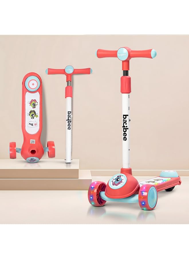 BAYBEE Sonic Skate Scooter For Kids 3 Wheel Kids Scooter With 3 Height Adjustable Handle Kids Kick Scooter With Led Pu Wheels & Rear Brake Baby Scooter For Kids 2 To 8 Years Boy Girl - Image 1