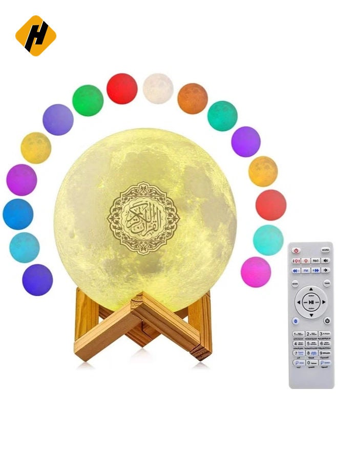 HuHa Portable Bluetooth Speaker 4 in 1 Quran Speaker with 16 Colors 3D Print Moon Lamp Night Light Quran Recitations and Song FM Broadcast  - Image 1