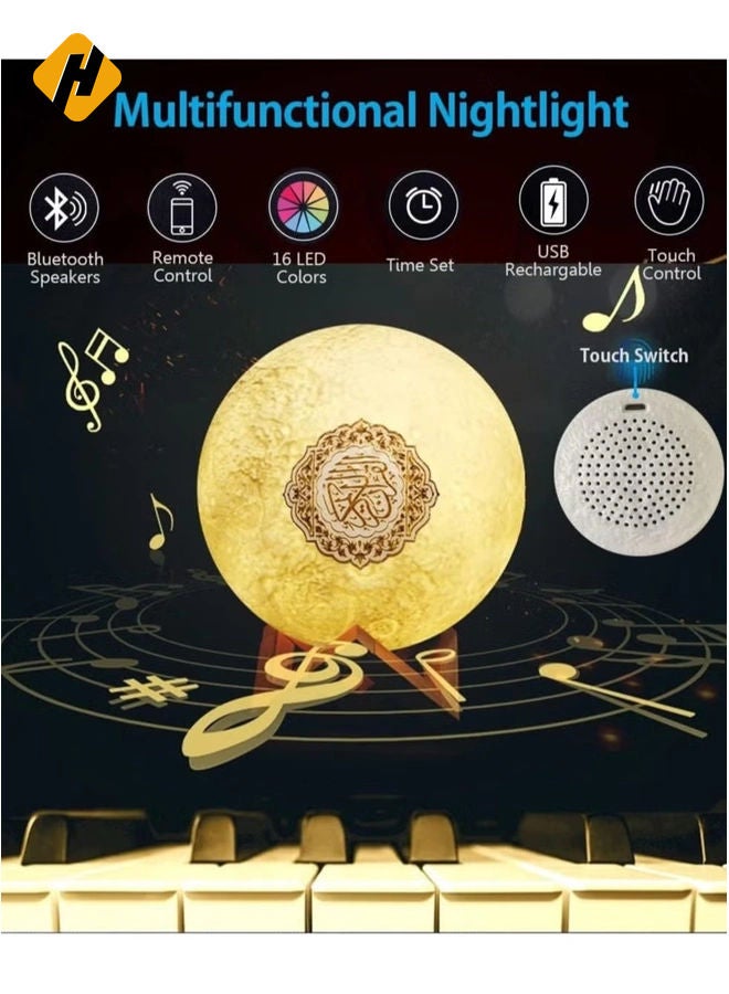HuHa Portable Bluetooth Speaker 4 in 1 Quran Speaker with 16 Colors 3D Print Moon Lamp Night Light Quran Recitations and Song FM Broadcast  - Image 2