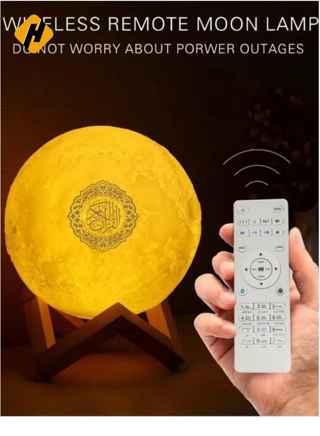 HuHa Portable Bluetooth Speaker 4 in 1 Quran Speaker with 16 Colors 3D Print Moon Lamp Night Light Quran Recitations and Song FM Broadcast  - Image 3