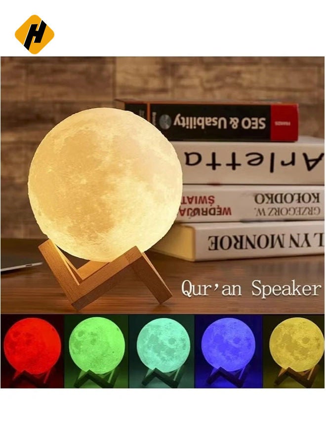 HuHa Portable Bluetooth Speaker 4 in 1 Quran Speaker with 16 Colors 3D Print Moon Lamp Night Light Quran Recitations and Song FM Broadcast  - Image 5