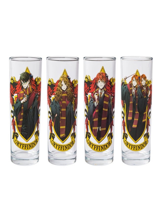 Silver Buffalo Harry Potter Gryffindor Squad Featuring Hermione Granger, Ron Weasley, and Fred and George Anime Style 4 Pack Tumbler Glass Set, 10 Ounces - Image 1