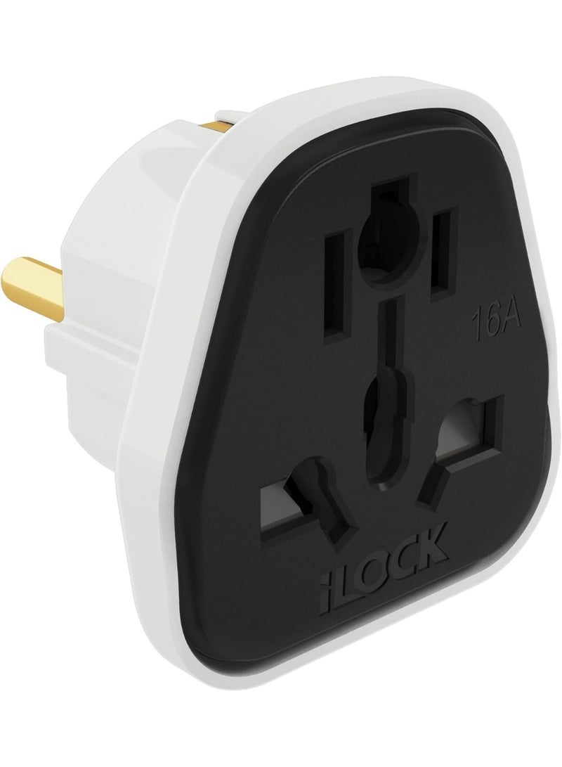 iLOCK Slim Universal Plug Adapter, 16A 250V 3500W, Compact Travel Power Adapter, Multi-Standard Socket Converter - Image 1