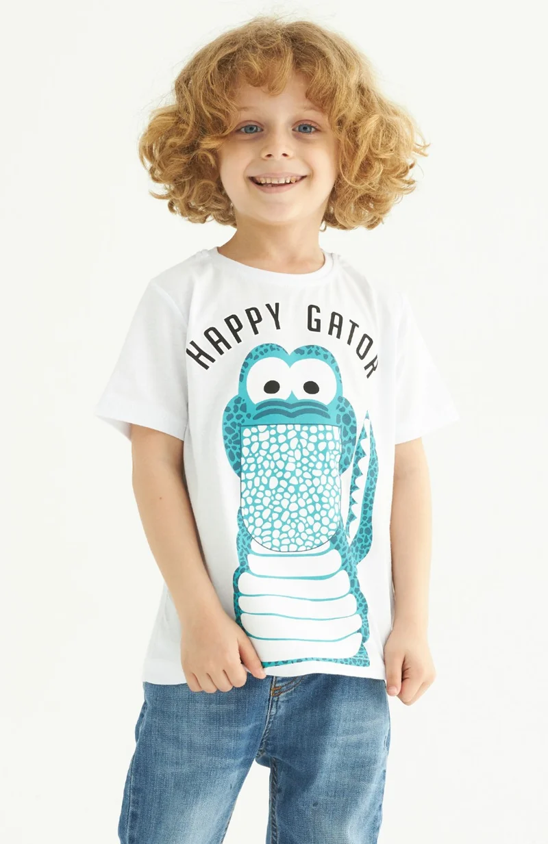 Zepkids Boy Happy Gator Printed T-shirt 1-4 Years Old