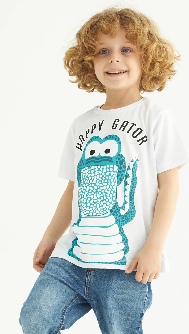 Zepkids Boy Happy Gator Printed T-shirt 1-4 Years Old