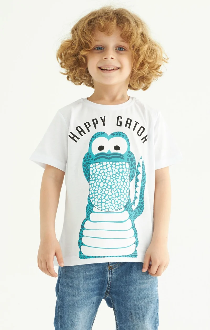 Zepkids Boy Happy Gator Printed T-shirt 1-4 Years Old