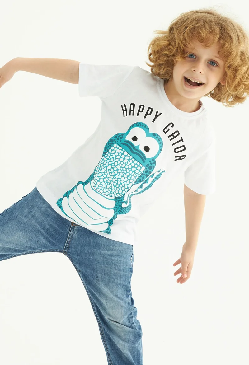 Zepkids Boy Happy Gator Printed T-shirt 1-4 Years Old