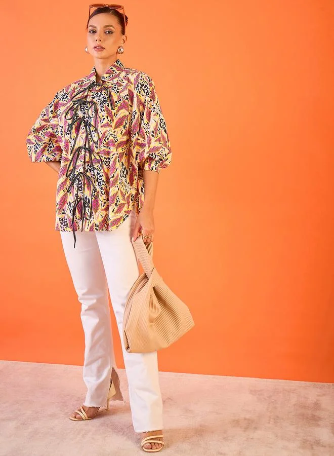 Uptownie Multi Print Front Tie-Up Longline Shirt