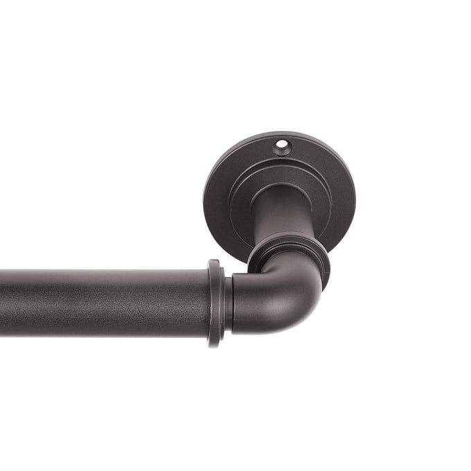 Industrial Room Darkening Collection 1 18 Diameter Industrial Curtain Rod Set with Steel Wall Mounted Adjustable Curtain Rod Blocks Light Fits 72 to 144 Windows Dark Brown