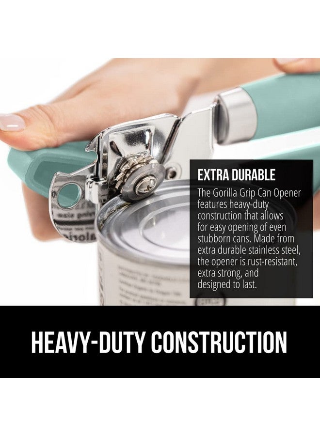 Gorilla Grip The Original GORILLA GRIP Heavy Duty Stainless Steel Smooth Edge Manual Can Opener and Bottle Openers, Soft Ergonomic Handle, Oversized Handheld Easy Turn Knob, Multifunctional Kitchen Tool, Mint - Image 4