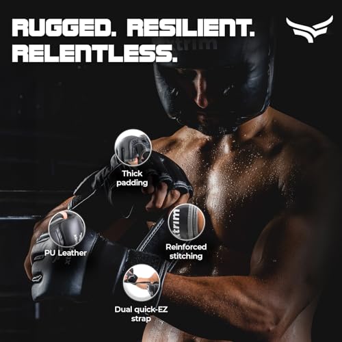 Xtrim MMA Kickboxing Gloves for Men, Half-Finger Length Without Thumb Coverage, Thick Padding, Wrist Support, PU Leather, Breathable Open Palm, Sweat-Wicking, Muay Thai, Taekwondo Training Mitts - Image 4