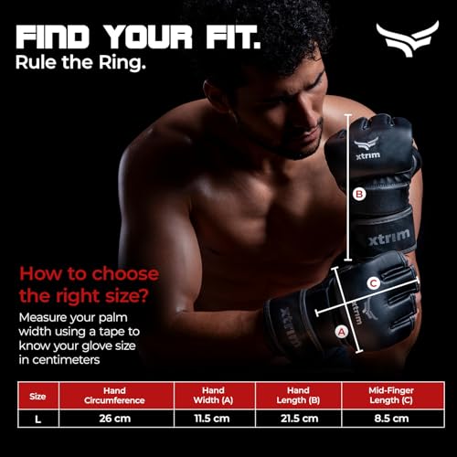 Xtrim MMA Kickboxing Gloves for Men, Half-Finger Length Without Thumb Coverage, Thick Padding, Wrist Support, PU Leather, Breathable Open Palm, Sweat-Wicking, Muay Thai, Taekwondo Training Mitts - Image 5