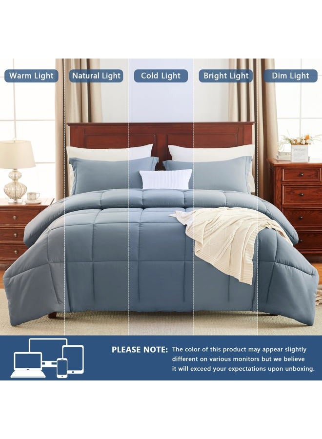 CozyLux Full Size Comforter Sets - Grayish Blue Comforter Full Size, 3 Pieces Box Stitched Bed Set for All Seasons, Soft Lightweight Bedding Sets with 1 Down Alternative Comforter and 2 Pillow Shams - Image 5