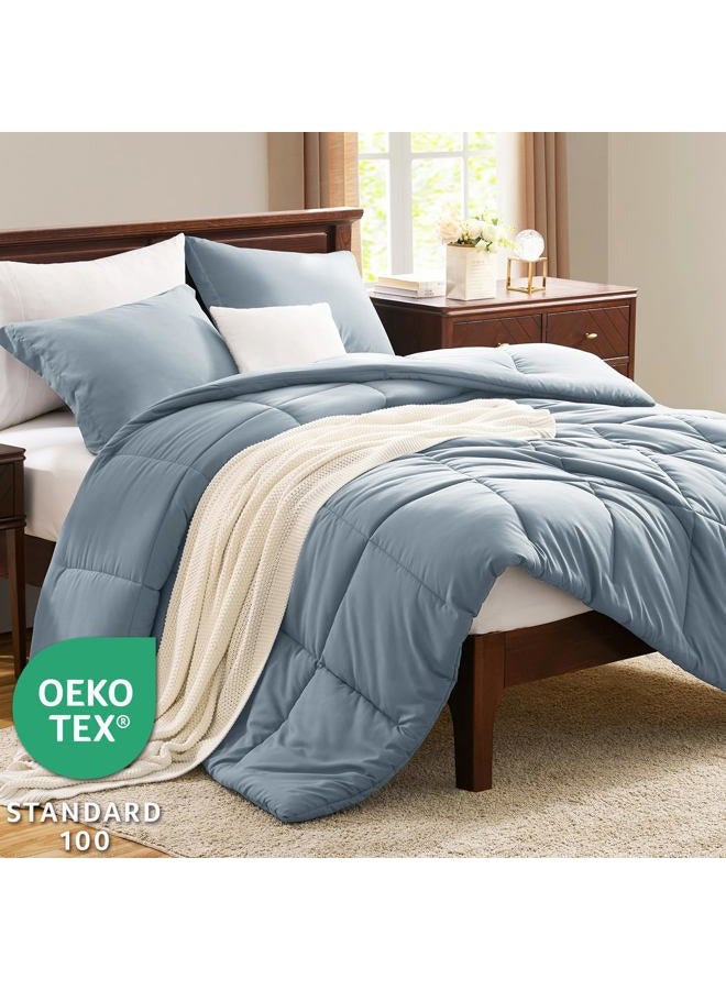 CozyLux Full Size Comforter Sets - Grayish Blue Comforter Full Size, 3 Pieces Box Stitched Bed Set for All Seasons, Soft Lightweight Bedding Sets with 1 Down Alternative Comforter and 2 Pillow Shams - Image 3