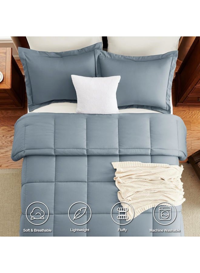 CozyLux Full Size Comforter Sets - Grayish Blue Comforter Full Size, 3 Pieces Box Stitched Bed Set for All Seasons, Soft Lightweight Bedding Sets with 1 Down Alternative Comforter and 2 Pillow Shams - Image 4