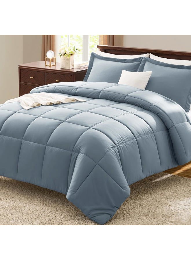 CozyLux Full Size Comforter Sets - Grayish Blue Comforter Full Size, 3 Pieces Box Stitched Bed Set for All Seasons, Soft Lightweight Bedding Sets with 1 Down Alternative Comforter and 2 Pillow Shams - Image 1
