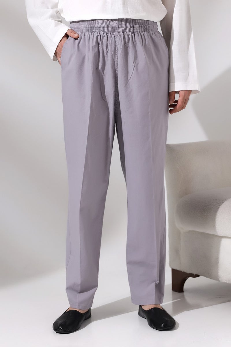 İhvan Online Men's Gray Çınar Casual Cut Elastic Waist Hajj and Umrah Linen Shalwar Trousers  - Image 1