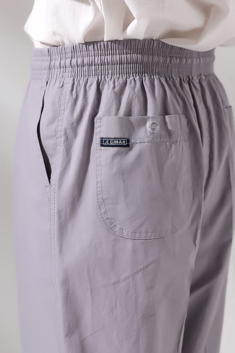 İhvan Online Men's Gray Çınar Casual Cut Elastic Waist Hajj and Umrah Linen Shalwar Trousers  - Image 3