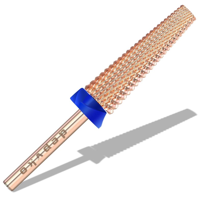 Depvko Super Long 5 in 1 Nail Drill Bits, 3/32'' Carbide Tungsten Bits, Two Way Rotate Professional Advanced Safety Bits for Nail, Fast Remove for Manicure Pedicure (Long 5in1-Rose Gold, Medium-M) - Image 1