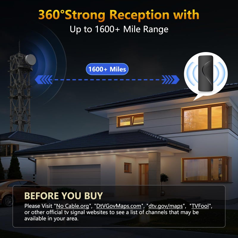 Yimayinu 2025 Upgraded TV Antenna for Smart TV, Indoor/Outdoor Digital Antenna for Local Channels, HD 4K Support, Amplified Signal Booster, Clear Reception for 1080p 4K TVs - Image 5