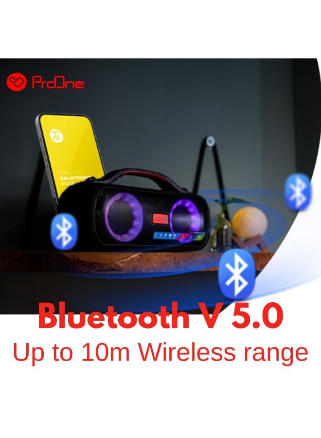 ProOne ProOne PSB4903 Portable Wireless Bluetooth Speaker | 3000mAh Battery | TWS, RGB Lights, FM, Big Bass | IP5 Water-Resistant – Black  - Image 3