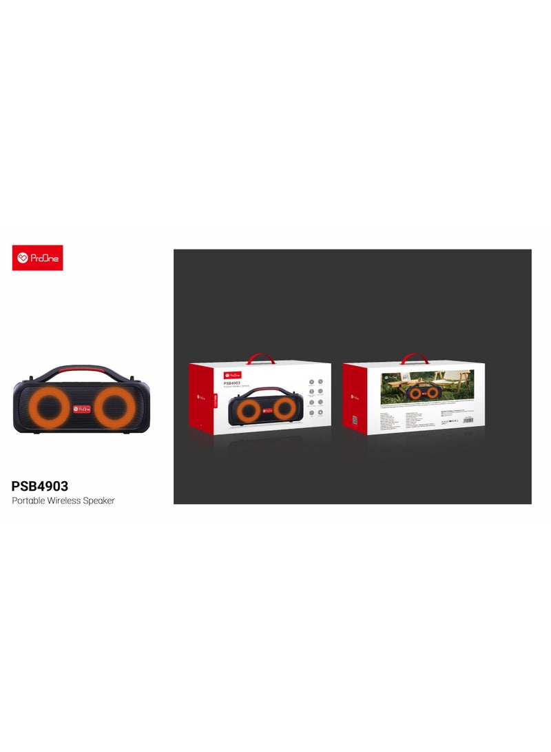 ProOne ProOne PSB4903 Portable Wireless Bluetooth Speaker | 3000mAh Battery | TWS, RGB Lights, FM, Big Bass | IP5 Water-Resistant – Black  - Image 4
