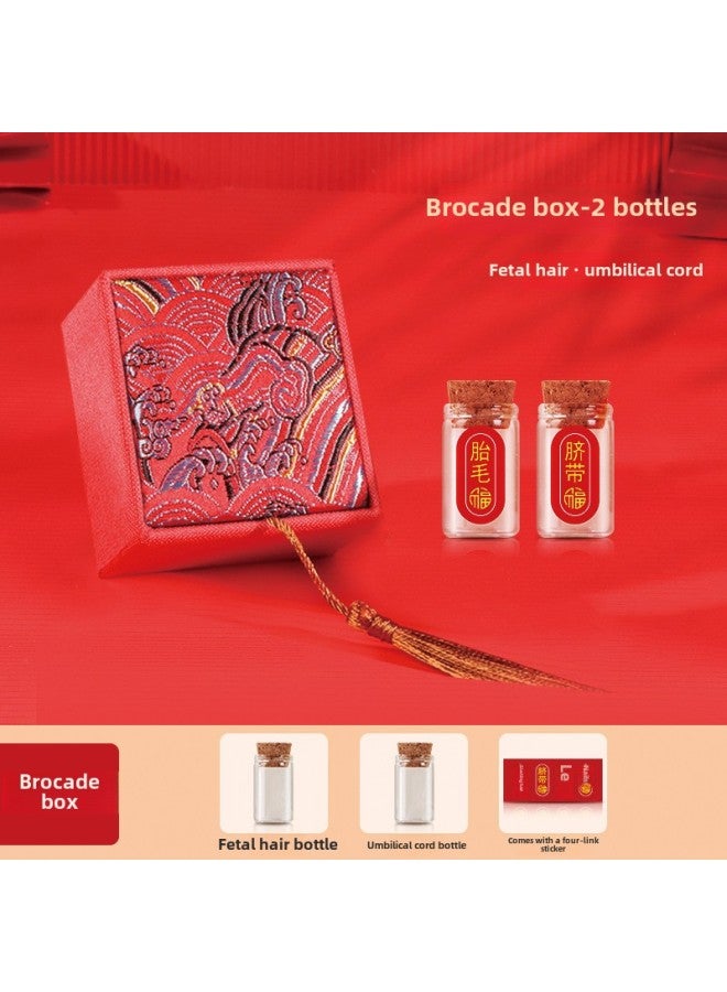 Baby Fetal Hair Souvenir Boys' And Girls' Fetal Hair Collection Box Deciduous Teeth Baby Umbilical Cord Preservation Bottle Homemade Collection Box-Specifications:Guofeng-Red Brocade Box -2 Bottled Stickers  - Image 1