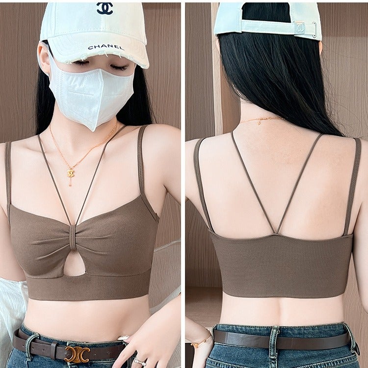 Girl Halter Sling Bow Hollow Vest Women'S Chest Pad Sports Beauty Back Underwear Small Chest Push Up Bra - Image 2