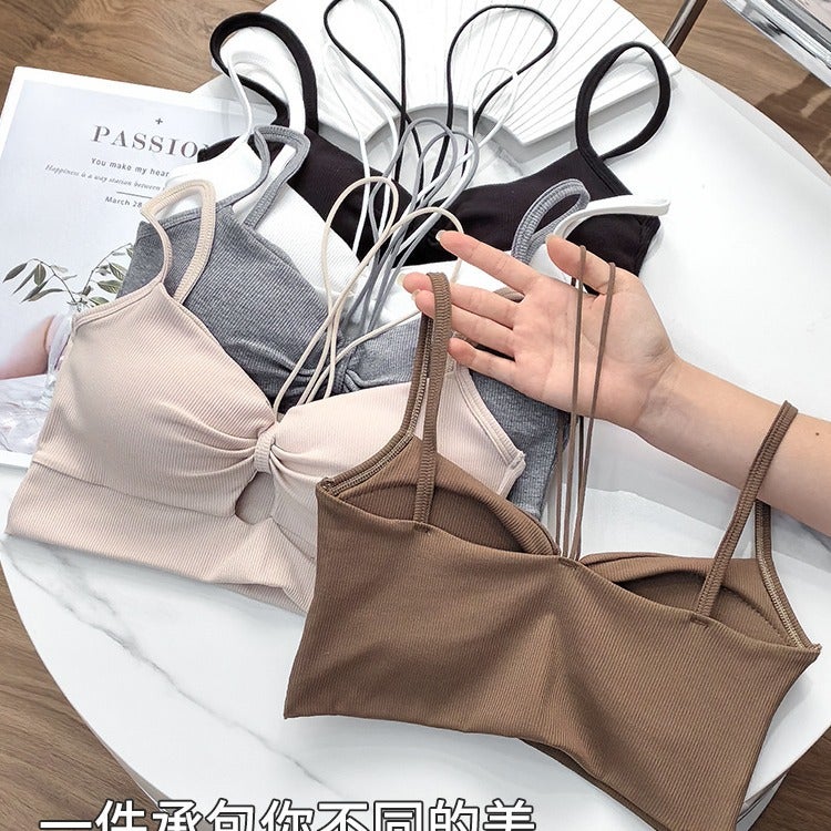 Girl Halter Sling Bow Hollow Vest Women'S Chest Pad Sports Beauty Back Underwear Small Chest Push Up Bra - Image 5