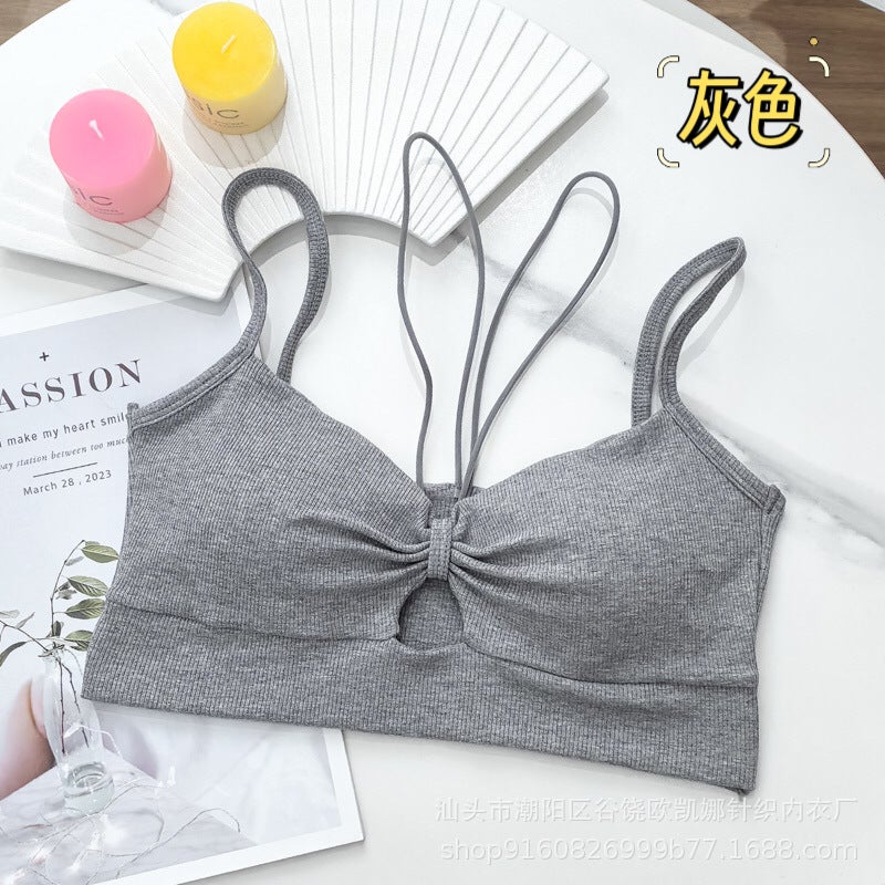 Girl Halter Sling Bow Hollow Vest Women'S Chest Pad Sports Beauty Back Underwear Small Chest Push Up Bra - Image 1