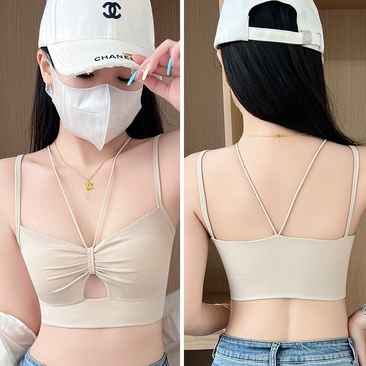 Girl Halter Sling Bow Hollow Vest Women'S Chest Pad Sports Beauty Back Underwear Small Chest Push Up Bra - Image 4