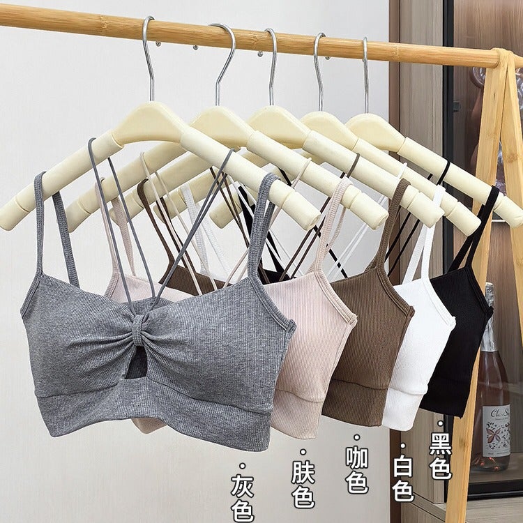 Girl Halter Sling Bow Hollow Vest Women'S Chest Pad Sports Beauty Back Underwear Small Chest Push Up Bra - Image 3
