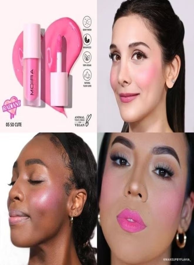 مويرا أحمر خدود سائل MOIRA Love Steady - 05: تركيبة خفيفة الوزن وقابلة للبناء، لمسة نهائية ندية تدوم طويلًا، مرطبة وقابلة للمزج، نباتية وخالية من القسوة، 0.17 أونصة سائلة (5 مل) - Image 2