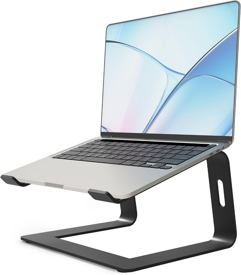 Orionstar حامل كمبيوتر محمول من الألومنيوم المحمول، متوافق مع أجهزة Apple Mac MacBook Air Pro من 10 إلى 15.6 بوصة، حامل قابل للفصل ومريح، أسود - Image 1
