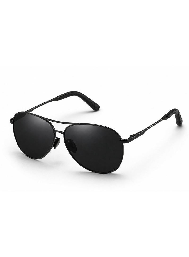 Men Black Metal Aviator Polarized Sunglasses UV400 Outdoor Driving Eyewear - Image 3