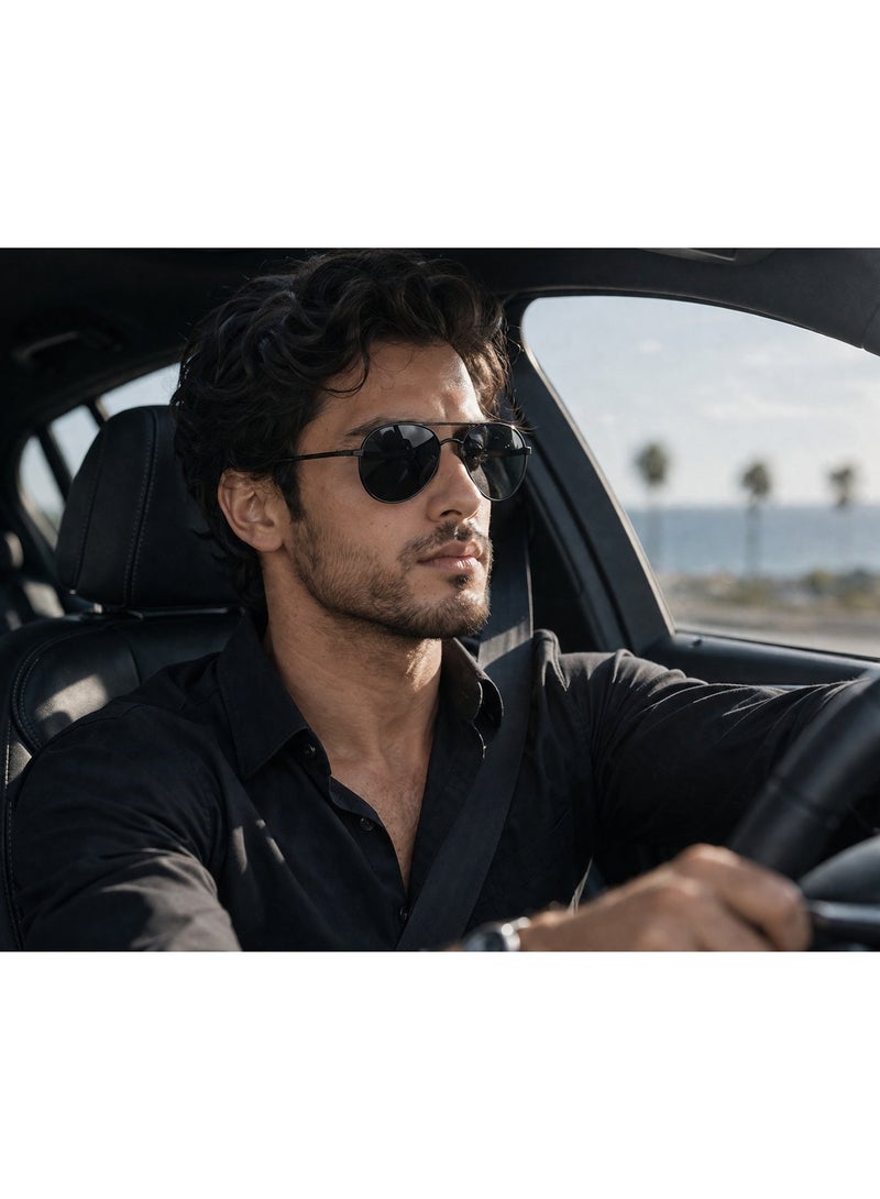 Men Black Metal Aviator Polarized Sunglasses UV400 Outdoor Driving Eyewear - Image 2