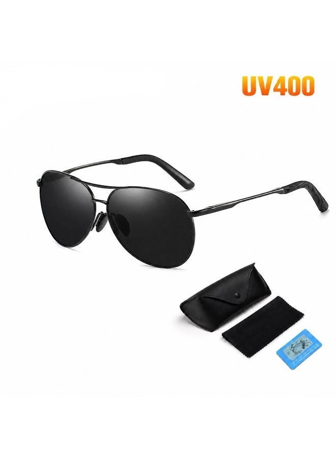 Men Black Metal Aviator Polarized Sunglasses UV400 Outdoor Driving Eyewear - Image 1