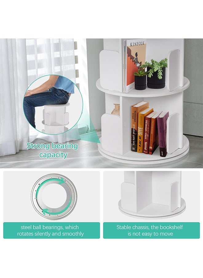 CityRiya-Long - 5 Tier Bookshelf Rotating Bookcase 360°Display Book Shelves Standing Shelf Storage Organizer Solid Wood Shelf Book Case for Kids Adults - Image 1