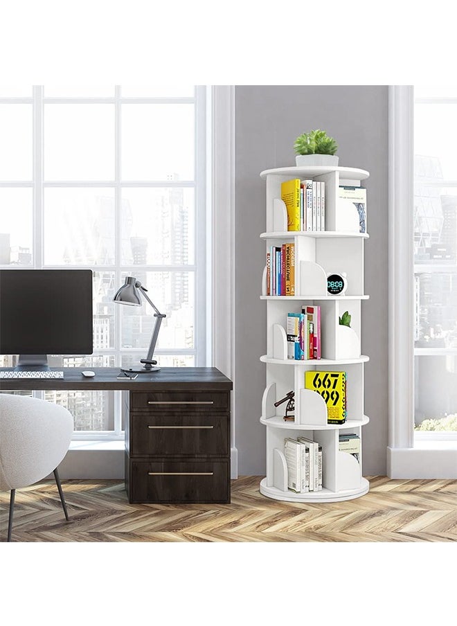 CityRiya-Long - 5 Tier Bookshelf Rotating Bookcase 360°Display Book Shelves Standing Shelf Storage Organizer Solid Wood Shelf Book Case for Kids Adults - Image 1