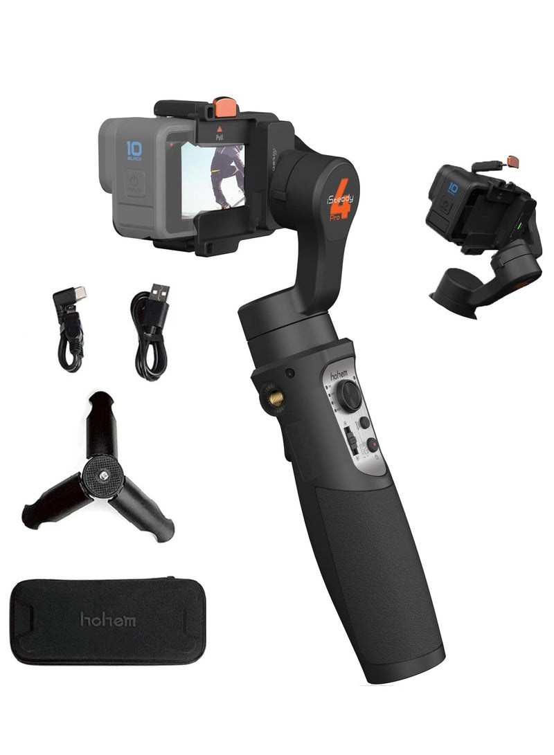 hohem iSteady Pro 4 3-Axis Gimbal Stabilizer for GoPro 13/12/11/10/9 8/7/6/5, for Osmo Action and Other Action Cameras,Support Bluetooth  Cable Control, IPX4 Splash Proof with Tripod - Image 1