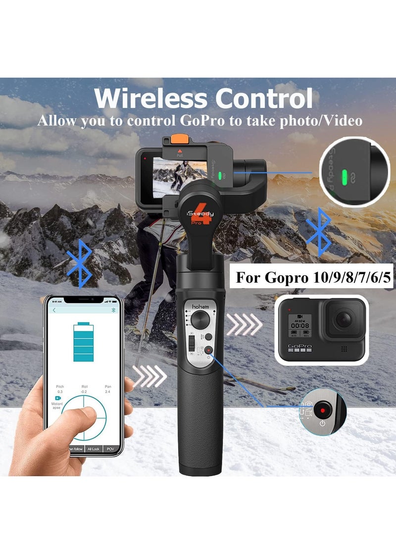 hohem iSteady Pro 4 3-Axis Gimbal Stabilizer for GoPro 13/12/11/10/9 8/7/6/5, for Osmo Action and Other Action Cameras,Support Bluetooth  Cable Control, IPX4 Splash Proof with Tripod - Image 5