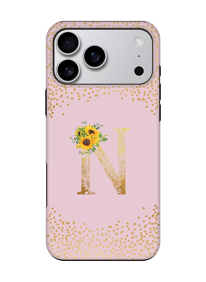 Stylizedd Tough Pro Magnetic Case for iPhone 17 Pro Max, Dual Layer hybrid PC + TPU Mobile Cover Matte - Custom Floral Monogram - N  (Pink )