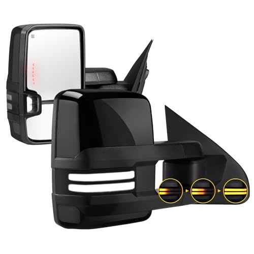 Sanooer Painted Black Towing Mirrors Compatible with 2014-2018 Chevy Silverado GMC Sierra with Switchback Dynamic Turn Light Running Lights Power Glass Backup Heated Pair - Image 1
