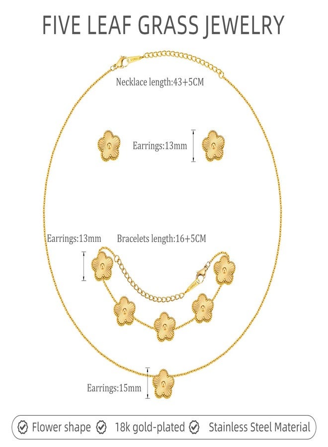 ام بيرينبو طقم قلائد وأساور وأقراط ذهبية - سوار مزين بالزهور مطلي بالذهب عيار 18 قيراطًا، طقم مجوهرات من الفولاذ المقاوم للصدأ بتصميم زهور، هدية مثالية لأعياد الميلاد والكريسماس للأم والزوجة والابنة والصديقة - Image 5