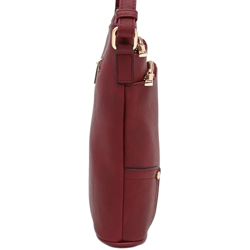ALYSSA Triple Zip Pocket Large Crossbody Bag (Wine) - Image 3
